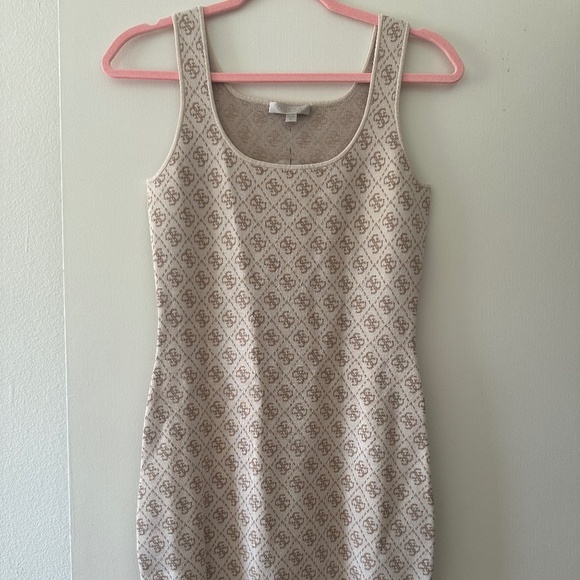 NWT! GUESS? Cream & Coffee Logomania Sleeveless Pencil Dress Size XS - Picture 1 of 6